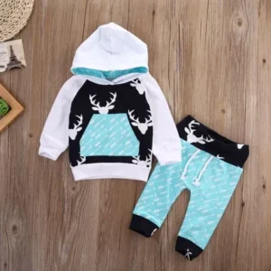 Newborn Infant Baby Kids Deer Arrow Hooded Tops Outfits Clothes Set