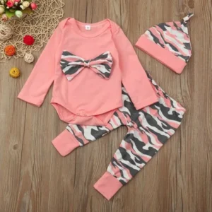 Newborn Toddler Baby Girls Boys Camouflage Bow Tops Pants Outfits Set Clothes
