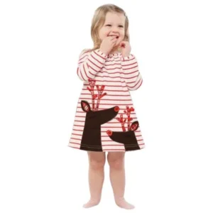 Hot Sale Toddlers Kids Fashion Baby Girls Deer Striped Princess Dress Christmas Outfits Clothes