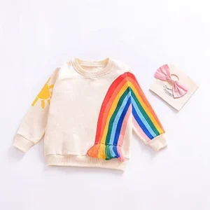 Hot Sale Kids Girls Boys Long Sleeves Sunshine Rainbow Tassels Children Cute Lovely Warm Tops Fashion Lively Baby Outfits Clothes