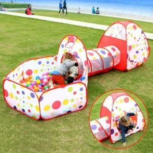 Kids Baby Indoor Outdoor Play Tent with Crawl Tunnel and Ball Pit Portable Lightweight Pop Up Playhouse Tent 3 Pcs Set Perfect for Birthday Party Boys Girls Babies Toddlers