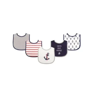 Luvable Friends Baby Boy and Girl Drooler Bib with PEVA Back, 5-Pack - Boy Nautical