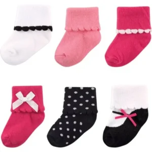 Scalloped Roll Cuff Socks, 6-Pack (Baby Girls)