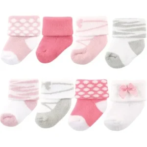 Roll Cuff Crew Socks, 8-Pack (Baby Girls)