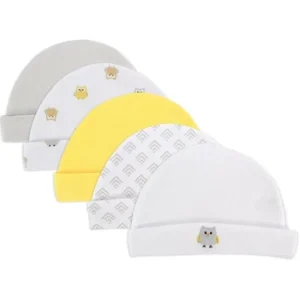 Luvable Friends Baby Boy or Girl Gender Neutral Caps, 5-Pack