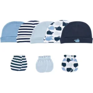 Luvable Friends Baby Boy Cap and Scratch Mittens, 8-Pack