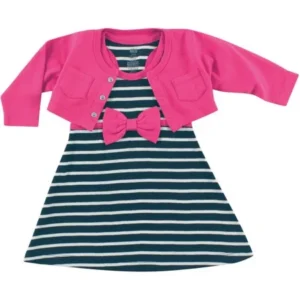 Newborn Baby Girls Cropped Cardigan w/ Racerback Dress - Berry/Navy