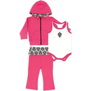 Yoga Sprout Baby Girl Hoodie, Bodysuit & Pants, 3pc Outfit Set