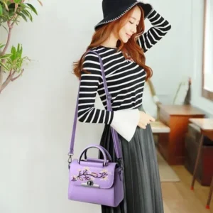 Elegant Style Embroidery Women PU Leather Large Capacity Handbag Shoulder Bag