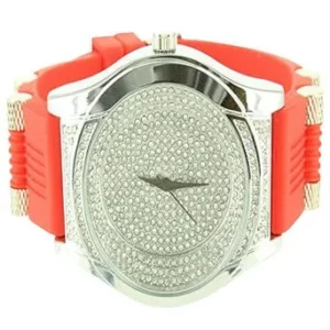 Techno Pave Joe Rodeo Red Rubber Band Strap Lab Created Cubic Zirconia Discount Mens Wristwatch