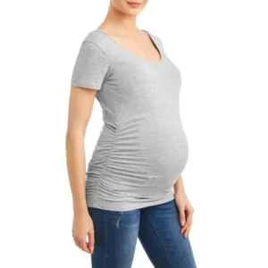 Oh! Mamma Maternity Short Sleeve Tee With Flattering Side Ruching - Available in Plus Sizes