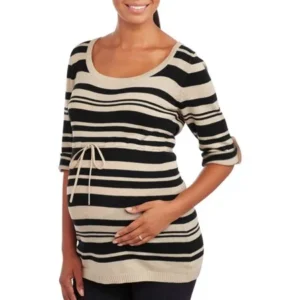 Oh! Mamma Maternity Striped Sweater Tunic with Drawstring Waist