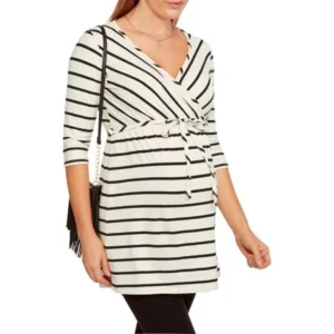 Maternity 3/4 Sleeve Surplice Top With Belt--Perfect For Nursing