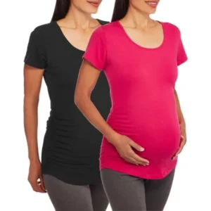 Oh! Mamma Maternity Short Sleeve Tee With Flattering Side Ruching, 2-Pack