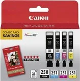 Canon - 250/251 4-Pack Ink Cartridges + Photo Paper - Black/Cyan/Magenta/Yellow