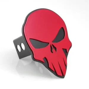 All Sales 1042RK Trailer Hitch Cover; Red On Black; 2 in.; Skull Style;