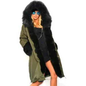 Hot Sale Stylish Women Long Coat Hooded Down Fur Collar Cotton Warm Winter Coat(Army Green)