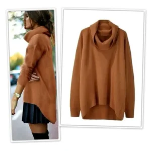 Hot Sale Fashion Women Sweater Turtleneck Irregular Top Sweater For Autumn Winter(Ginger Color)