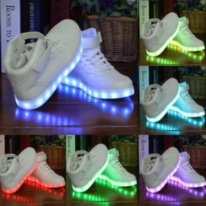 Hot Sale NEW Fashionable Design Women Lady Men Breathable LED Light Lace Up Luminous Shoes Sport Type Casual Unisex Sneaker(White)