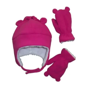 NICE CAPS Toddler Girls and Baby Warm Sherpa Lined Micro Fleece Hat and Mitten Cold Weather Winter Snow Headwear Accessory Set with Ears - Fits Little Kids and Infant Sizes