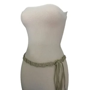 Women Ivory Fashion Tie Belt Hip High Waist Silver Metal Rings Faux Suede S M
