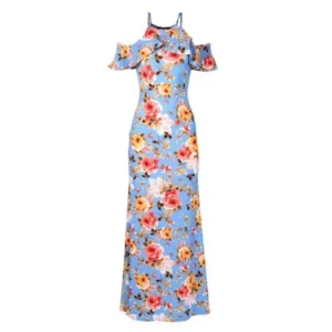 FashionOutfit Women's Affordable Beach Wedding Guest Floral Cold Shoulder Maxi Dress Made in USA