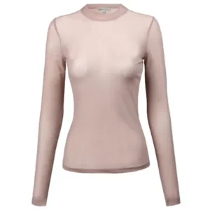 FashionOutfit Women's Fitted Long Sleeve Stretch Mock Neck Sheer Mesh Top