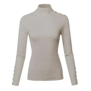 FashionOutfit Women's Casual Basic Gold Button Detail Soft Long Sleeve Mock Neck Knit Sweater