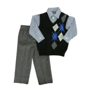 Dockers Boys 3-Piece Outfit Argyle Sweater Vest Striped Shirt & Corduroy Pants