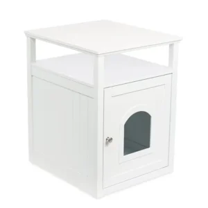 Internet's Best Decorative Cat House & Side Table with Storage Shelf | Cat Home Nightstand | Indoor Pet Crate | Litter Box Enclosure (White)