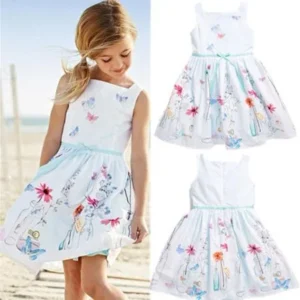 Hot Sale Fashion Girls Summer Spring Clothing Children Kids Flower Butterfly Printed Strap Princess Dress For Party