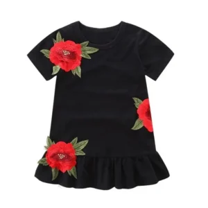 Hot Sale Fashion Girls Clothing Rose Party Princess Dress Toddlers Kids Children Girls Outfits Clothes
