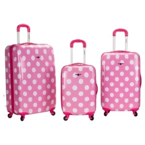 3 PC LAGUNA BEACH POLYCARBONATE/ABS UPRIGHT LUGGAGE SET - PINKDOT