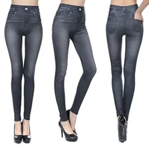 Fashion Jeans for Women, Leggings with Denim Jeans Wash, Stretch Pants, Jeggings (2XL, Black Jeans)