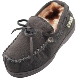 NORTY Toddler Boys Girls Unisex Suede Leather Moccasin Slip on Slippers - Runs 1 Size Small 40102-6MUSToddler Grey