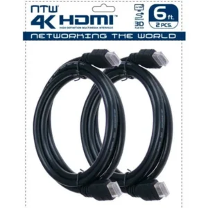 NTW 6' Ultra HD 4K High-Speed HDMI Cable with Ethernet, Pack of 2