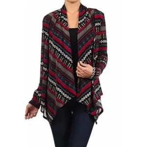 Sassy Apparel Women's Soft and Comfortable Asymmetrical Fashion Cardigan Sweater (Large, Magenta Multi)