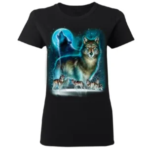 Full Moon Wolf Native Spirit Women's T-shirt Tee Black Small