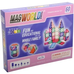 MagWorld Toys Pastel 3D Magnetic Building Tiles, 60 Piece