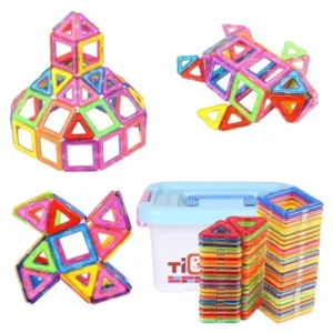 Tidbits Magnetic Toys Building Tile Blocks Stack Set 64 Pieces, Transparent Colorful, Educational Construction Learning, Stacking Toy with Alphabet, Wheels, Geometric Shapes For Kids
