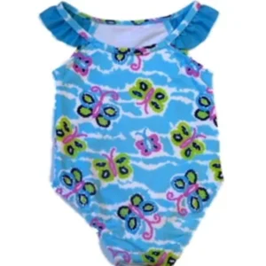 Bunz Kids Infant Girls Blue 1 Piece Swim Suit Ruffle Butterfly Bathing