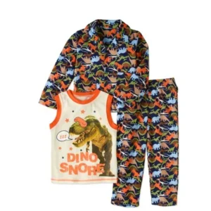 Bunz Kidz Boys' Dino Snore Button Down Pajama With Tank 3Pc Set