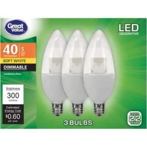 Great Value LED Dimmable Decorative (E12), 5W (40W Equivalent) Soft White, 3-Pack