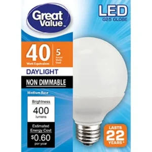 Great Value LED G25 Globe (E26) Light Bulb, 5W (40W Equivalent), Daylight