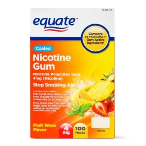 Equate Coated Nicotine Polacrilex Gum, 4 mg (nicotine), Fruit Flavor, Stop Smoking Aid,100 Count