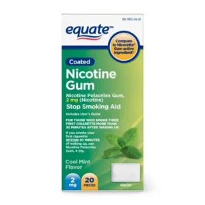 Equate Coated Nicotine Polacrilex Gum, 2 mg (nicotine), Mint Flavor, Stop Smoking Aid, 20ct