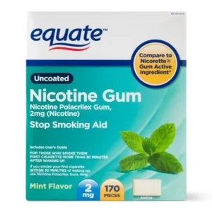 Equate Uncoated Nicotine Gum, Mint Flavor, 2mg, 170 Pieces