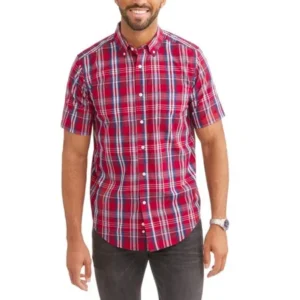 Big and Tall Men's Short Sleeve Plaid Woven