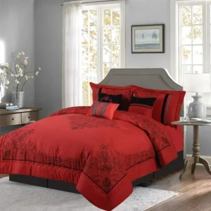 Empire Home Dawn 7 Piece Comforter Set Over Sized Bed In A Bag Queen Size Red & Black NEW ARRIVAL 50% SALE