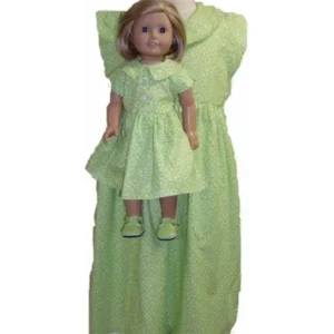 matching designer long lime dress for girl and dolls size 3